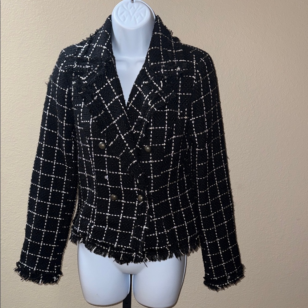 Forever 21 Black and White Plaid Double Breasted Blazer Y2K Women’s Size S
